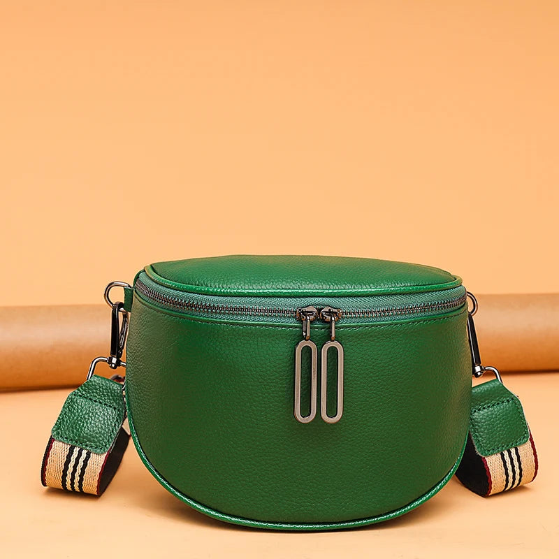 Cowhide Women Crossbody Bag Semicircle Saddle Bags Soft...