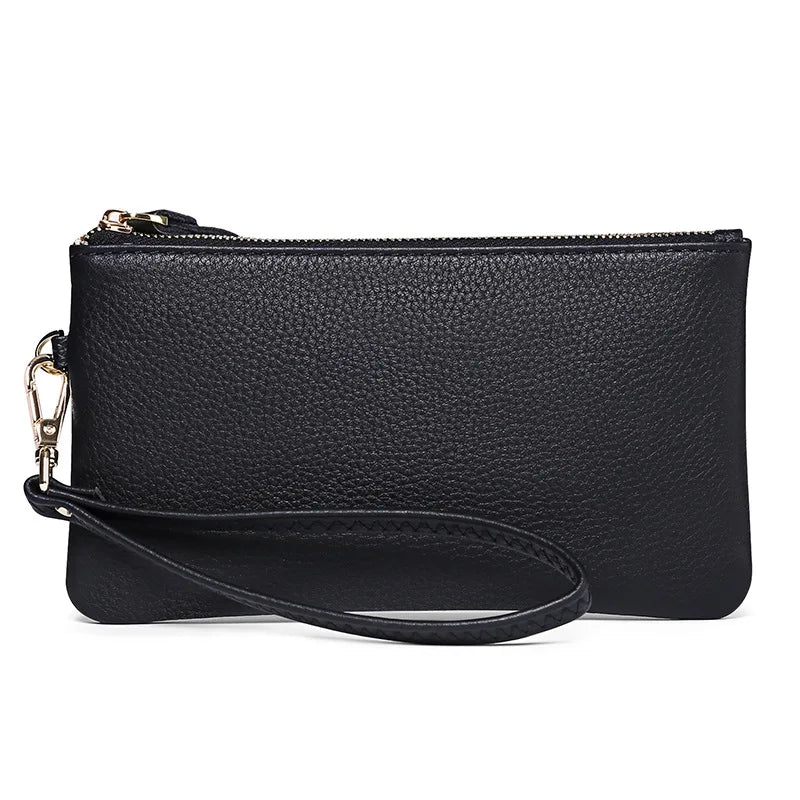 Cowhide Women Wallet Long Leather Zipper Clutch Phone Bag Purse