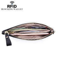 Cowhide Women Wallet Long Leather Zipper Clutch Phone Bag Purse