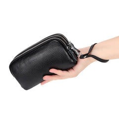 Cowhide Women's Handbag Three layer Zipper Wrist Bag Long Wallet