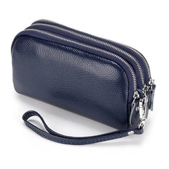 Cowhide Women's Handbag Three layer Zipper Wrist Bag Long Wallet