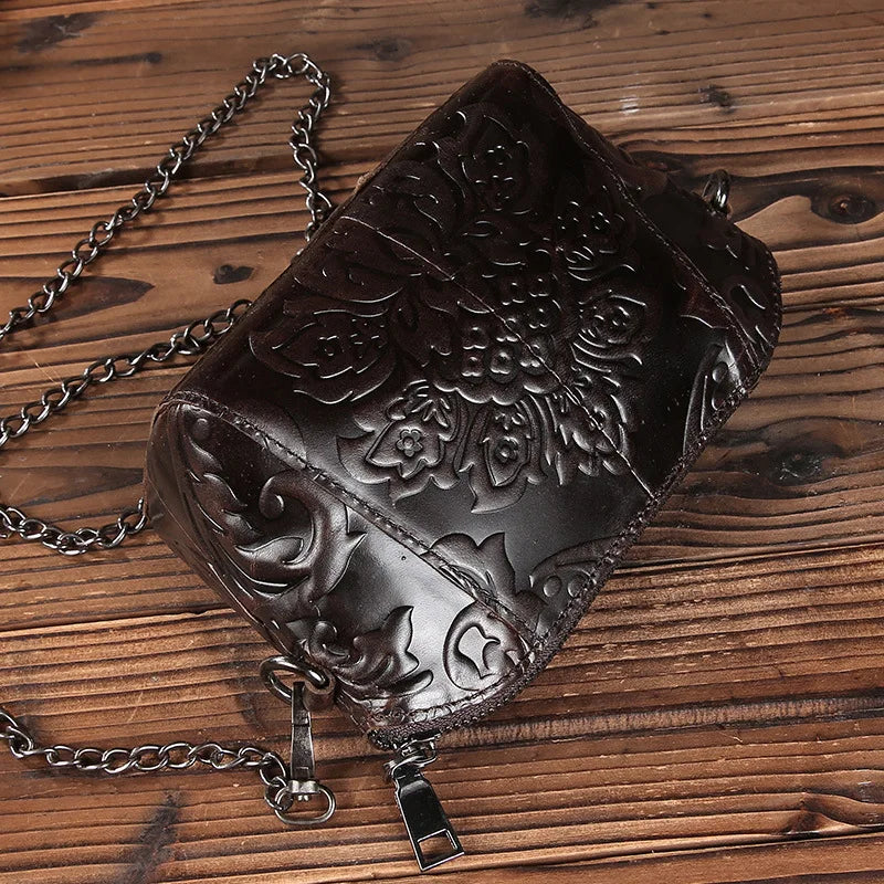 Vintage Embossed Flower Mini Crossbody Messenger Bag
