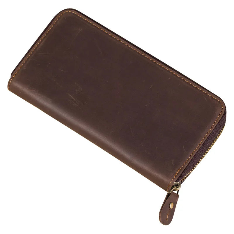 Crazy Horse Leather Men Wallet Vintage Clutch Brown Purse Money Bag