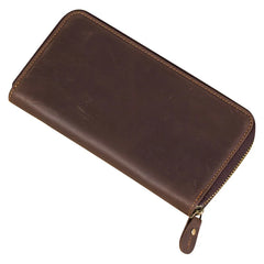 Crazy Horse Leather Men Wallet Vintage Clutch Brown Purse Money Bag