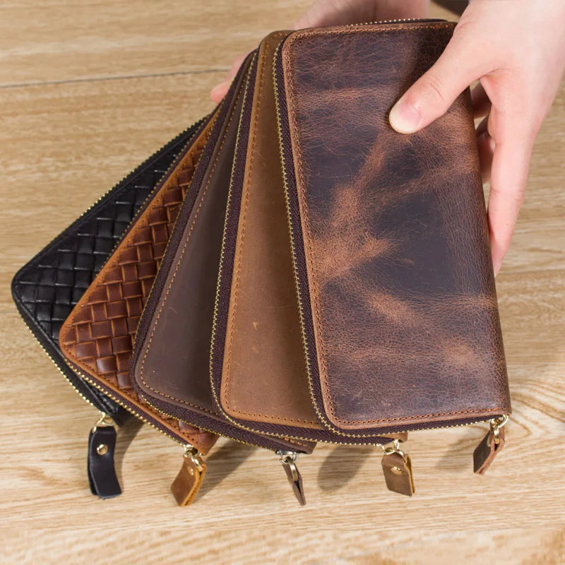 Crazy Horse Leather Men Wallet Vintage Clutch Brown Purse Money Bag
