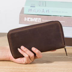 Crazy Horse Leather Men Wallet Vintage Clutch Brown Purse Money Bag