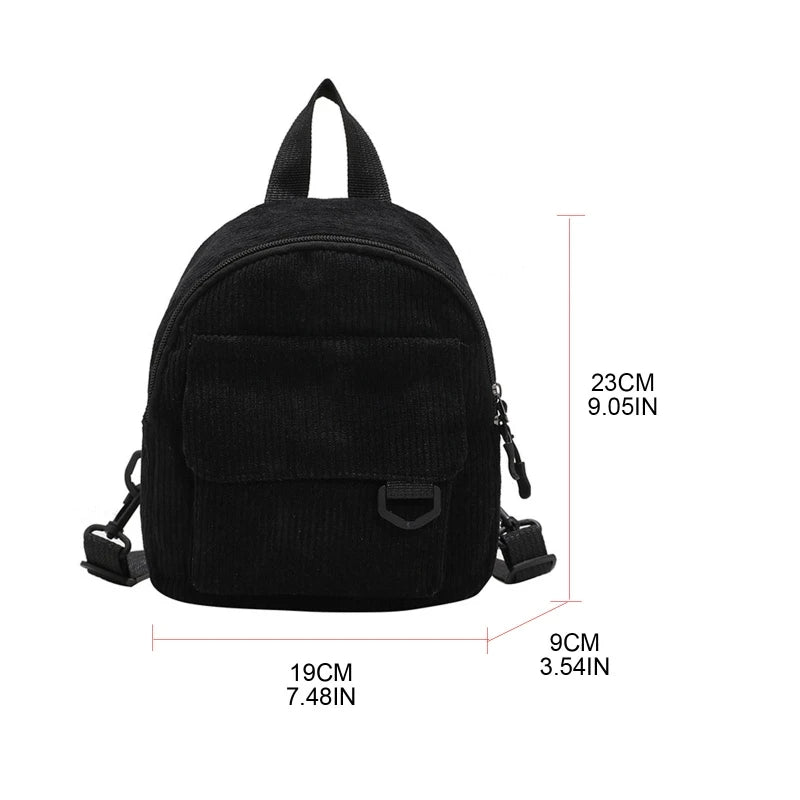 Corduroy Mini Backpack Rucksack for School or Travel