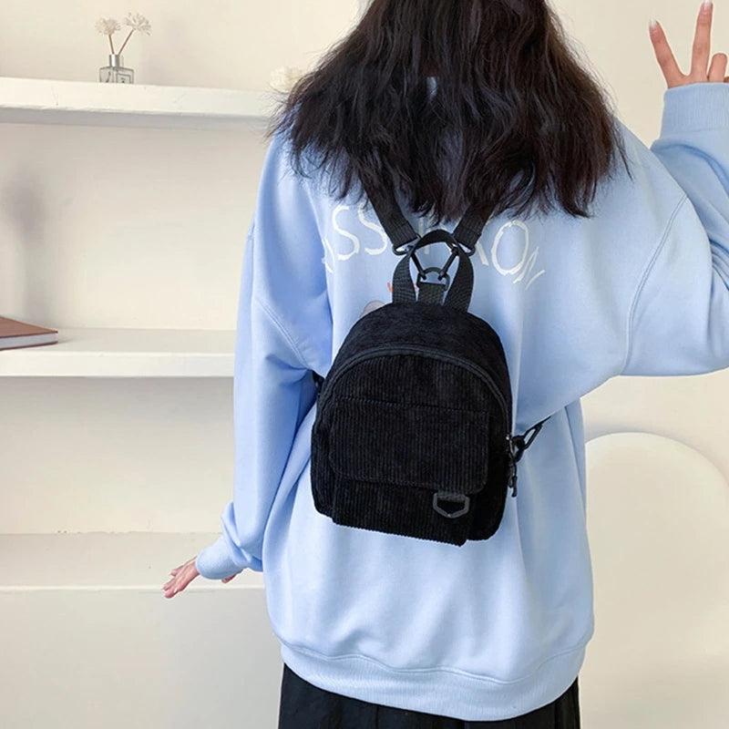 Corduroy Mini Backpack Rucksack for School or Travel
