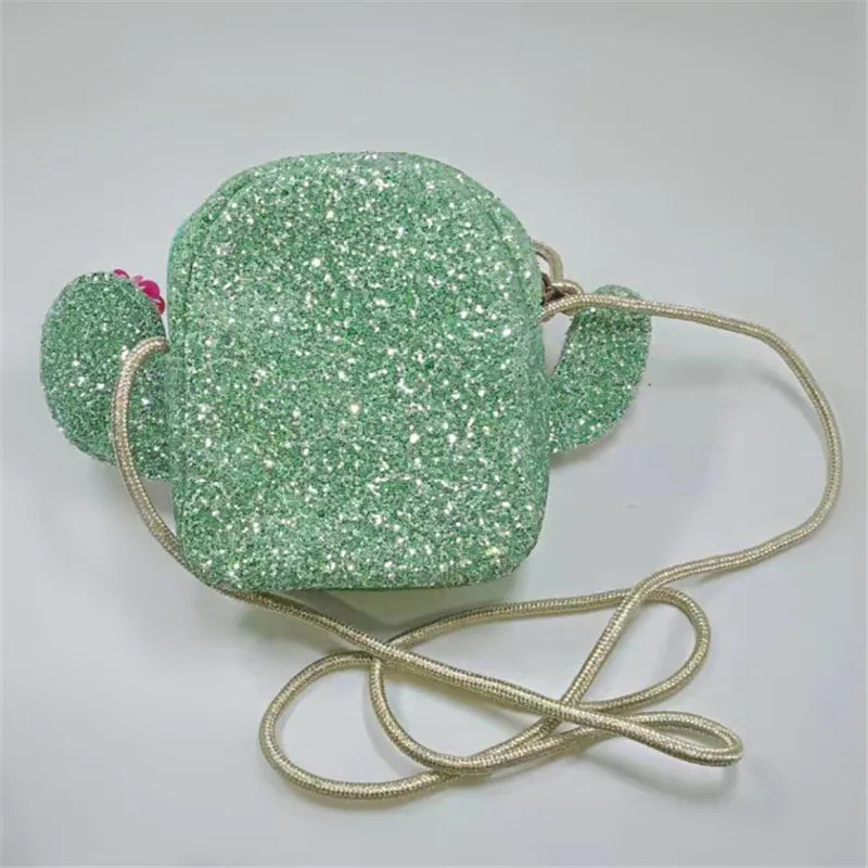 Green Cactus Plant Shoulder Bag Sequin Flower Crossbody Purse