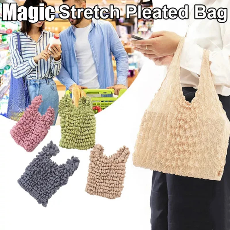 Pleated Stretch Shopping Bag Large Capacity Bubble Elastic Paddy Bag