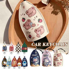 Cute Animal PU Leather Car Key Case Holder Keychain Pouch