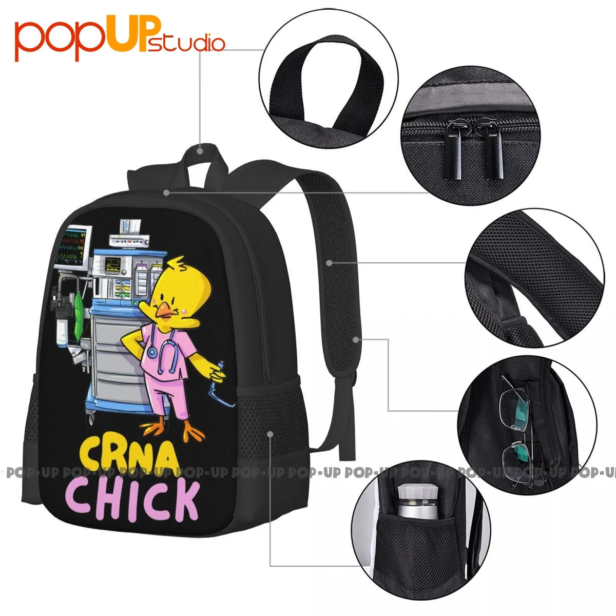 Crna Chick Anesthesia Machine Backpack Large Capacity Print Foldable Gym Tote Ba
