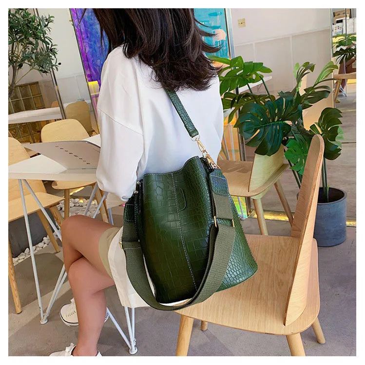 Crocodile Crossbody Bag For Women PU Leather Female Shoulder Bag