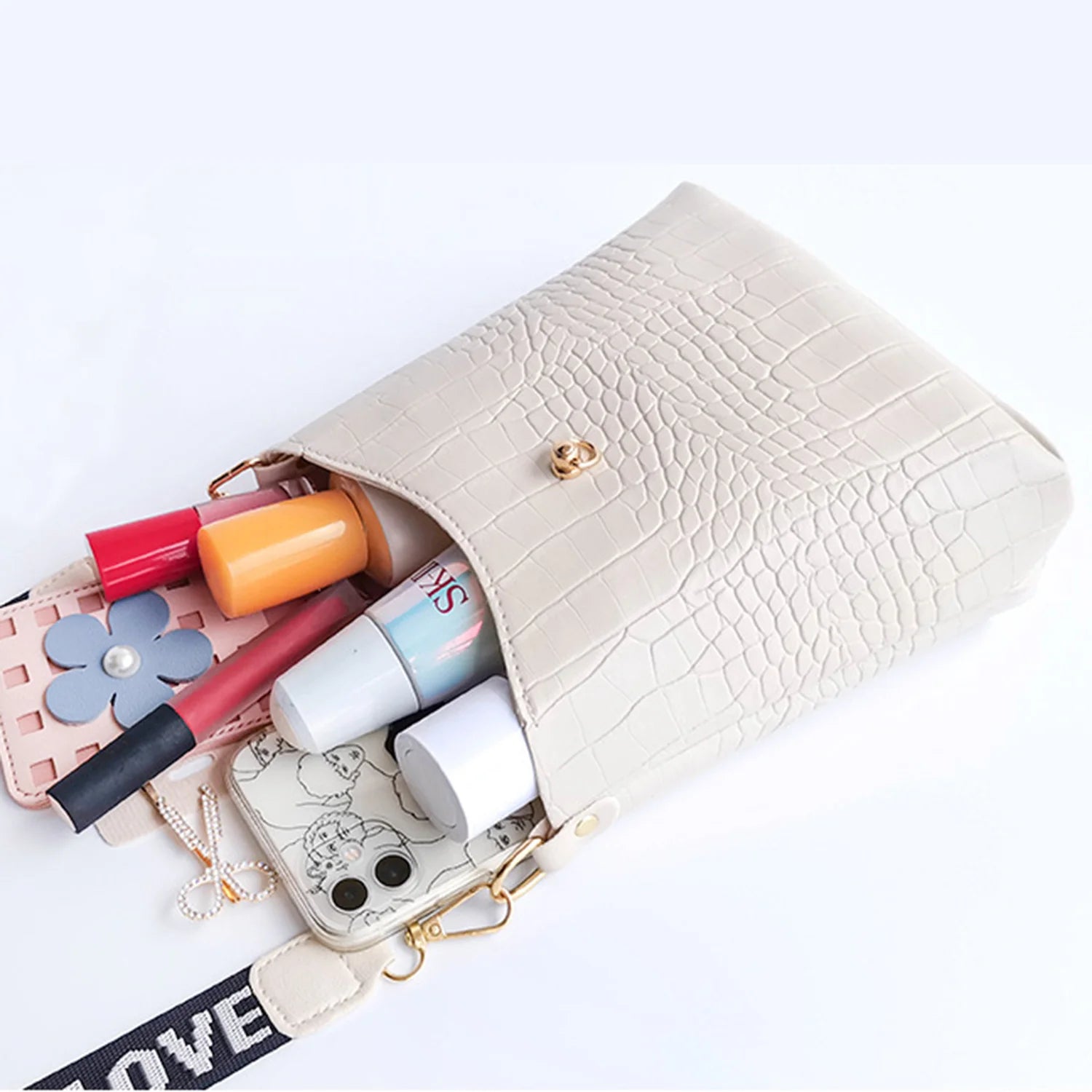 Crocodile Messenger Bag Women PU Leather Crossbody Shoulder Bag