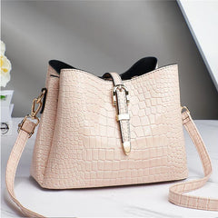 Crocodile Pattern Bucket Bag Leather Crossbody Satchel Shoulder Bag