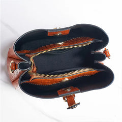 Crocodile Pattern Bucket Bag Leather Crossbody Satchel Shoulder Bag