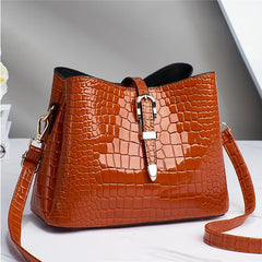 Crocodile Pattern Bucket Bag Leather Crossbody Satchel Shoulder Bag