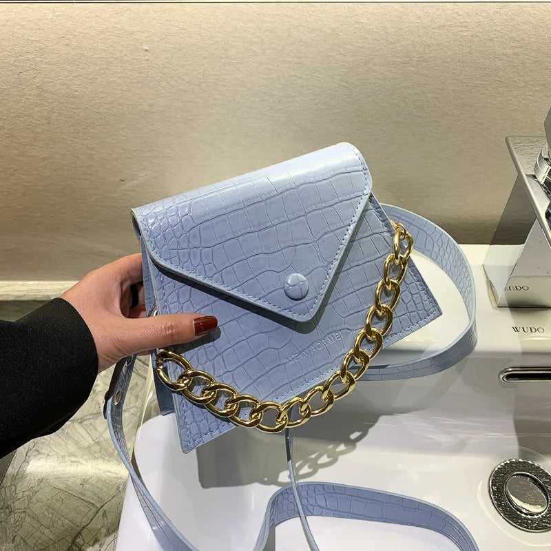 Crocodile Pattern Chain Crossbody Bag Women Leather Small Flap
