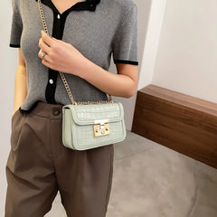 Crocodile Pattern Mini PU Leather Crossbody Bag Chain Shoulder Handbag