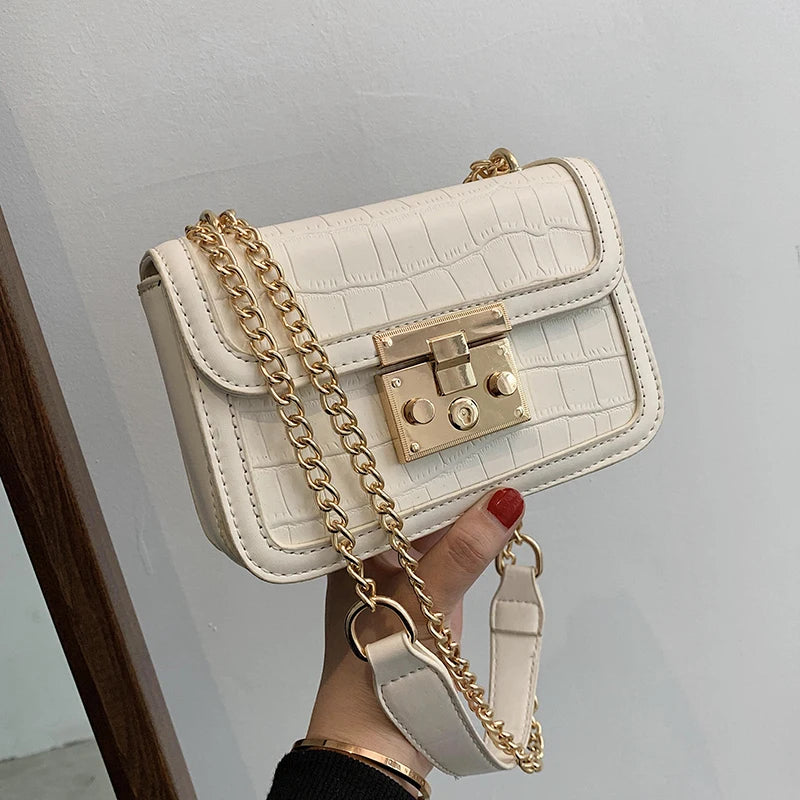 Crocodile Pattern Mini PU Leather Crossbody Bag Chain Shoulder Handbag