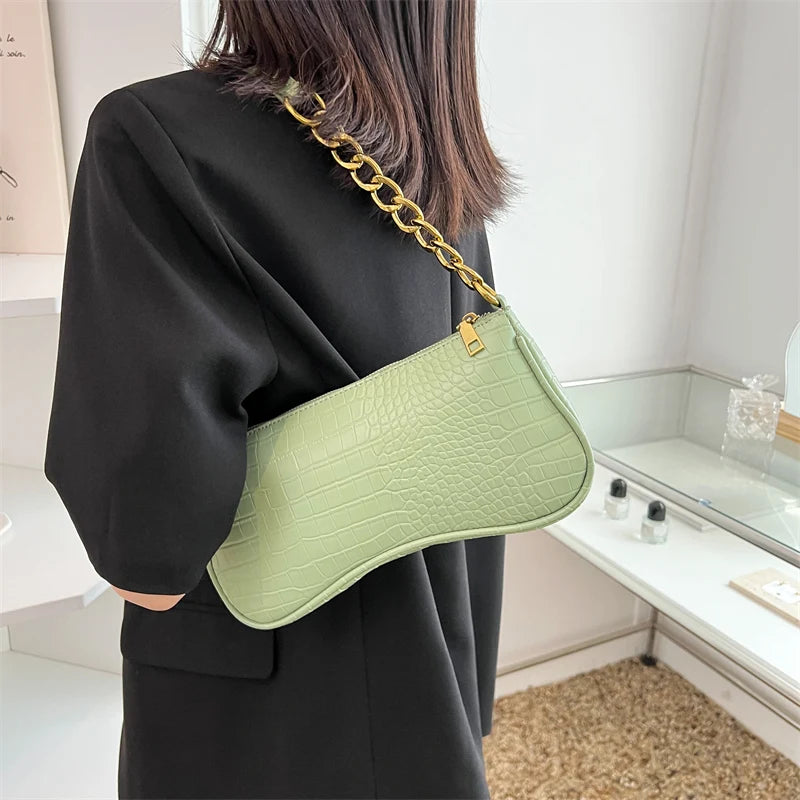 Crocodile Pattern Shoulder Bag Chain Handbags Purse Women Small Crossbody Bag