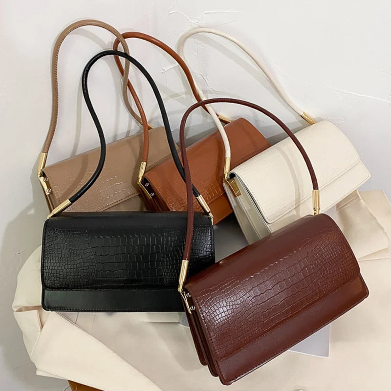 Crocodile Pattern Shoulder Bag Women Flap Armpit Bag Small Square Bag