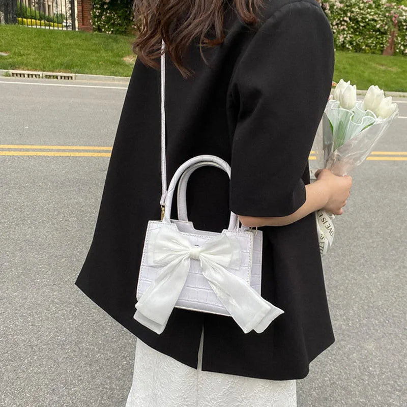 Crocodile Pattern Small Messenger Bag with Bow for Women
