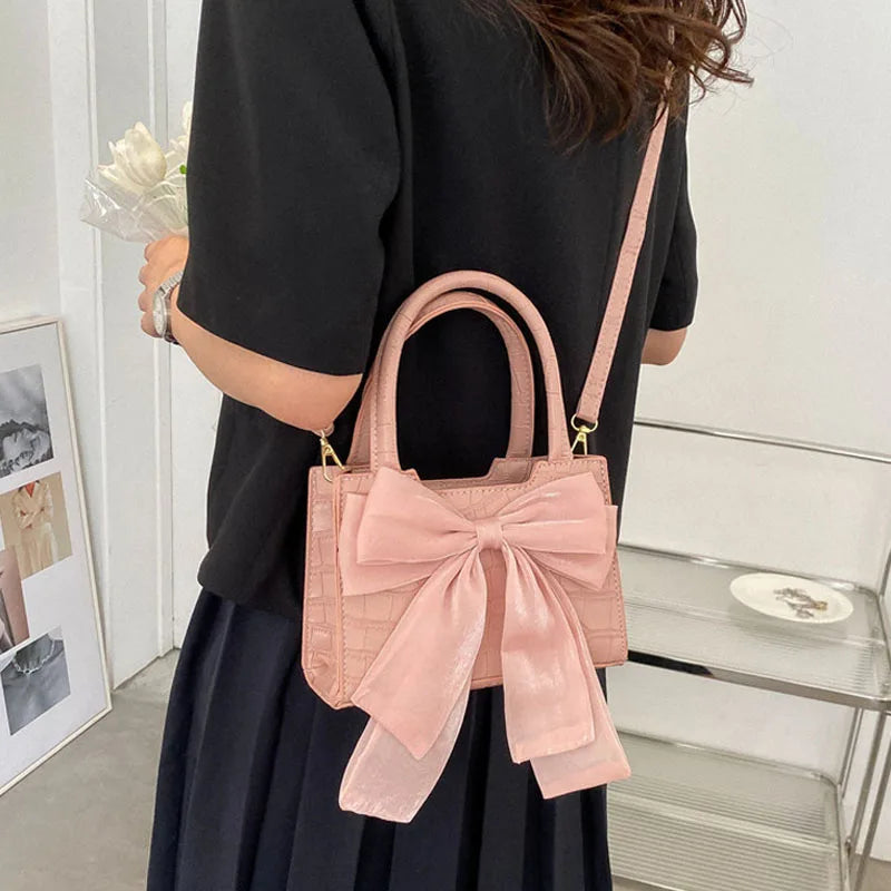 Crocodile Pattern Small Messenger Bag with Bow for Women