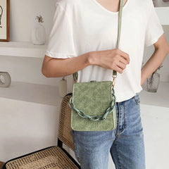 Crocodile Pattern Square PU Handbag Women Solid Acrylic Chain Shoulder Bag