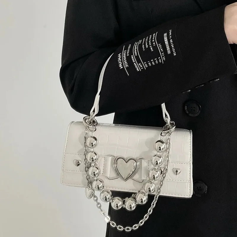 Crocodile Pattern Women Shoulder Bag Vintage Bead Chain