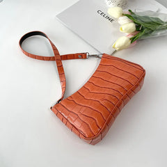 Crocodile Pattern Zipper Handbags Embossed Lacquer Shoulder Bag