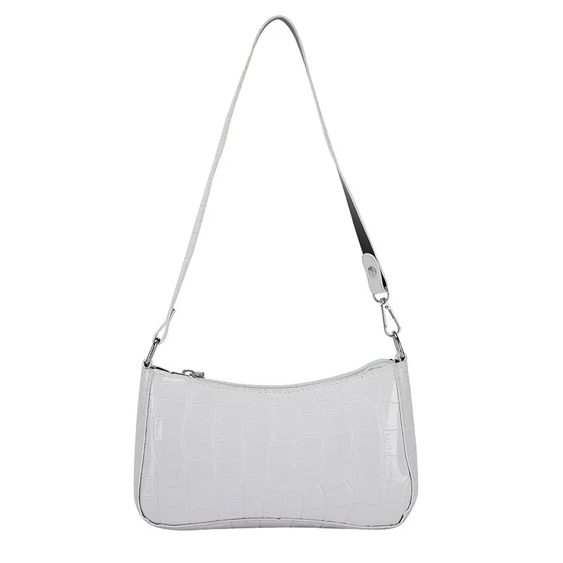 Crocodile Pattern Zipper Handbags Embossed Lacquer Shoulder Bag