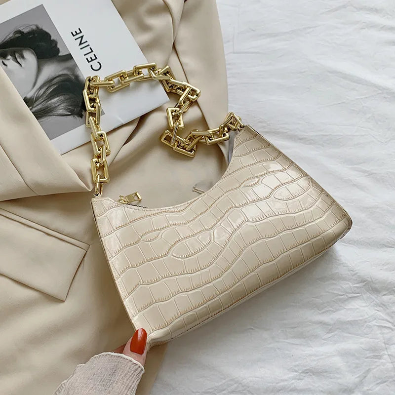 Crocodile Pattern Zipper Handbags Embossed Shoulder Bag