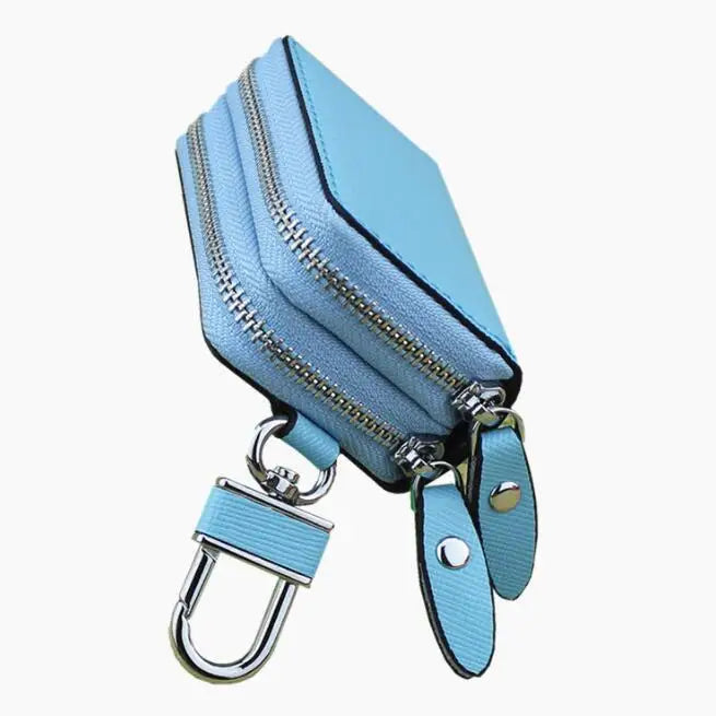 Cross Grain Leather Double Zipper Car Key Case