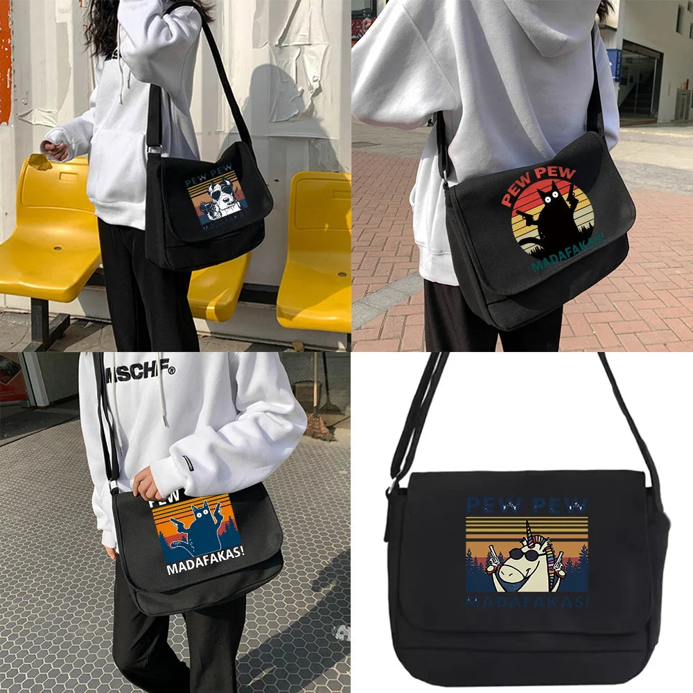 Canvas Crossbody Bag Youth Satchel Women Messenger Bags School Envelope Pouch