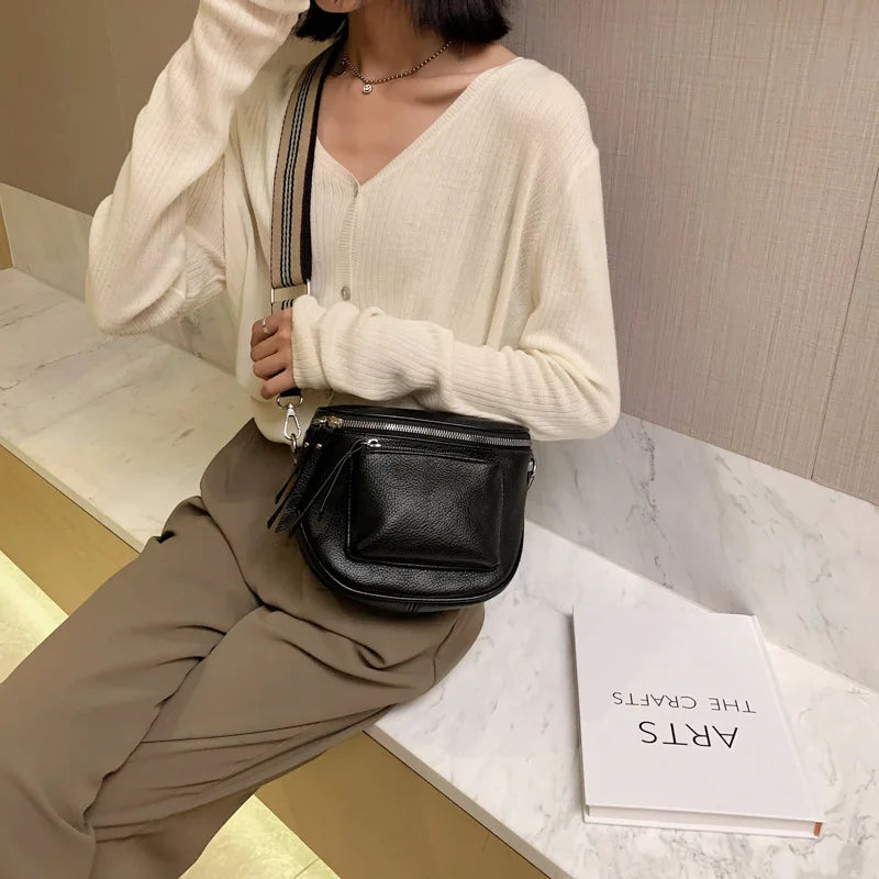 Women's Crossbody Bag PU Leather Soft Messenger Zipper Shoulder Strap