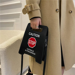 Caution Letters Sign Handbag Fluorescence Crossbody Bag