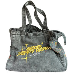 Embroidered Denim Crossbody Bag for Women Casual Shoulder Handbag Tote