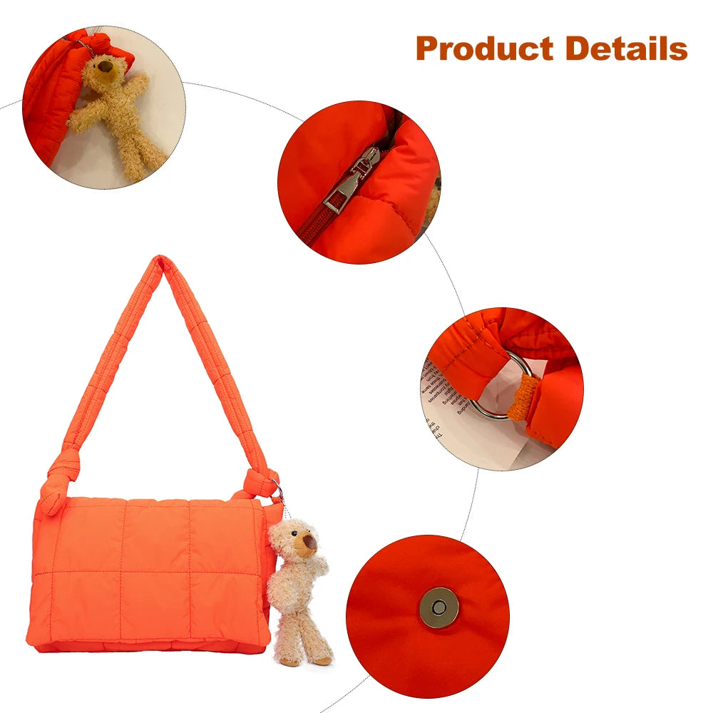 Winter Bear Shoulder Bag Quilted Space Cotton Tote Big Padded Bags