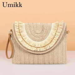 Vintage Woven Clutch Bag Crossbody Soft Solid for Weekend Vacation