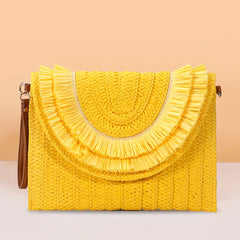 Vintage Woven Clutch Bag Crossbody Soft Solid for Weekend Vacation