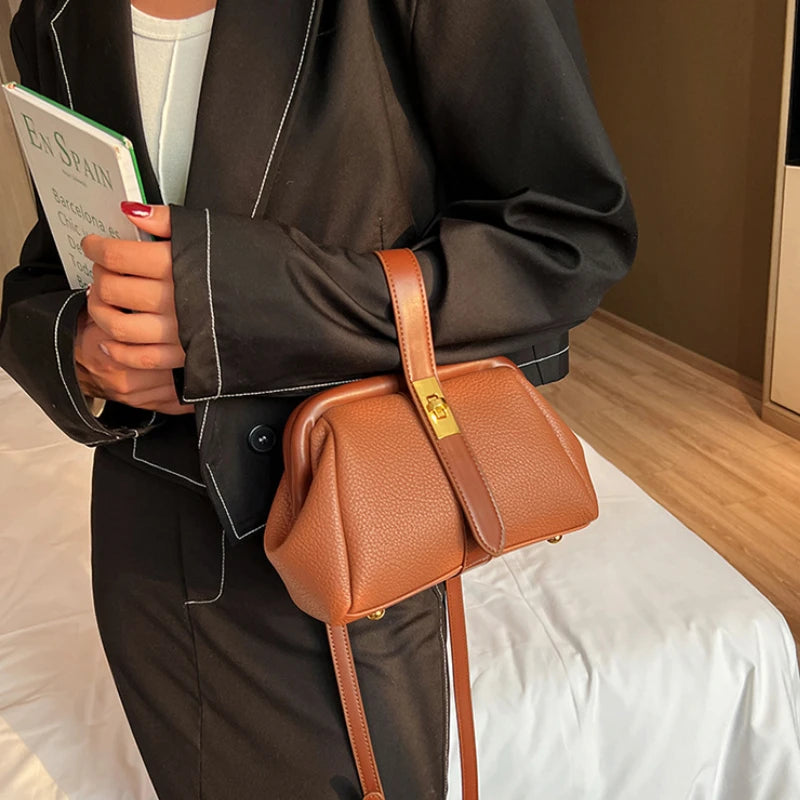 Vintage Crossbody Bag Lychee Pattern Messenger Handbag