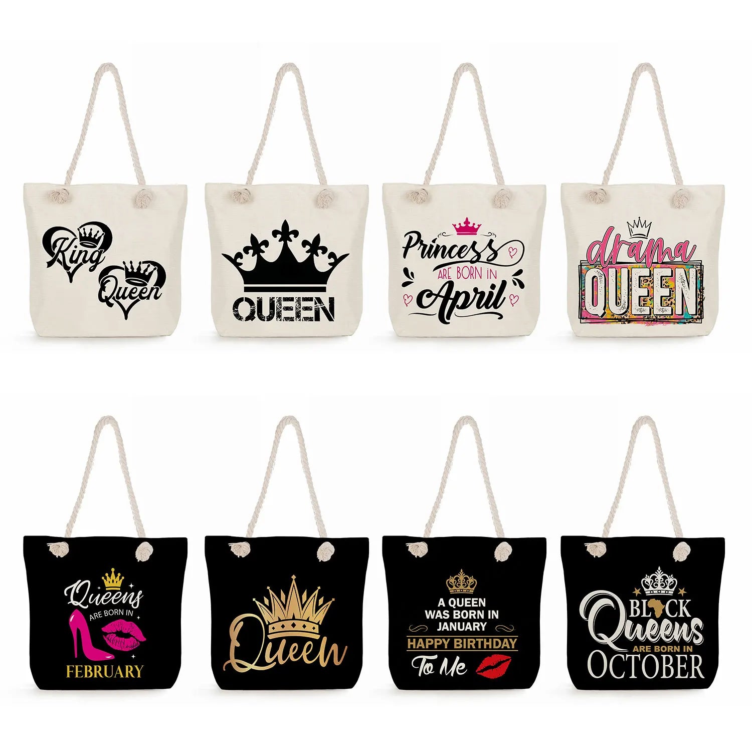 Crown Women Shoulder Bag High Capacity Tote Bags King And Queen Letter Print Han