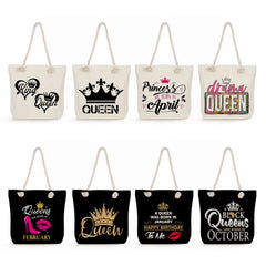 Crown Women Shoulder Bag High Capacity Tote Bags King And Queen Letter Print Han