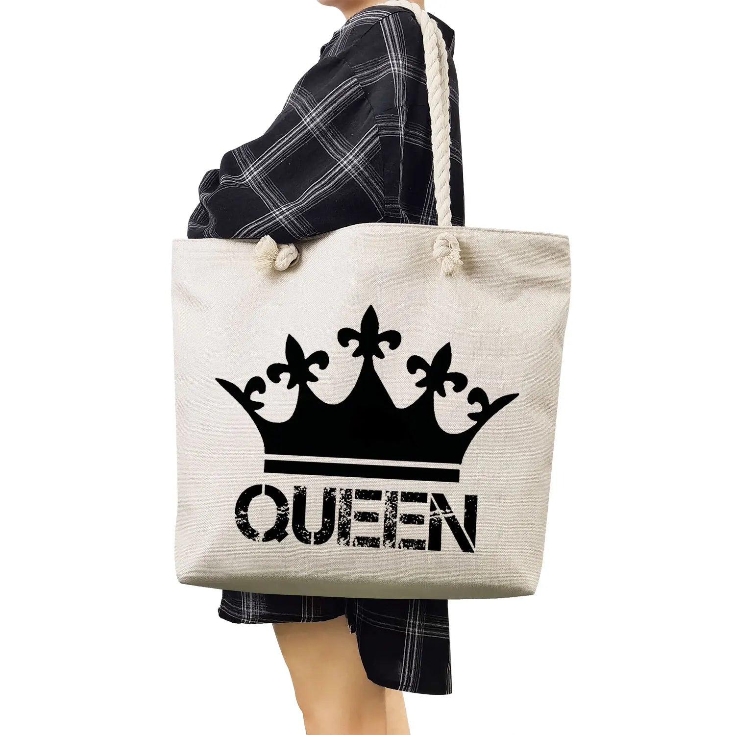 Crown Women Shoulder Bag High Capacity Tote Bags King And Queen Letter Print Han