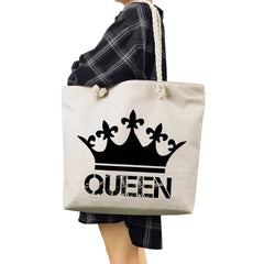 Crown Women Shoulder Bag High Capacity Tote Bags King And Queen Letter Print Han