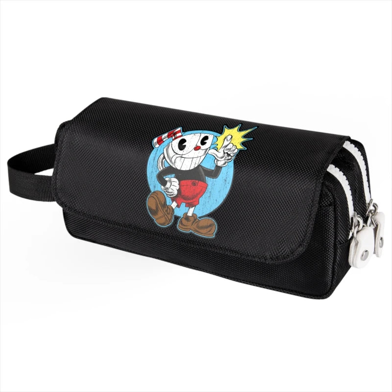 Cuphead Mugman Print Pencil Case Large Capacity Storage Bag