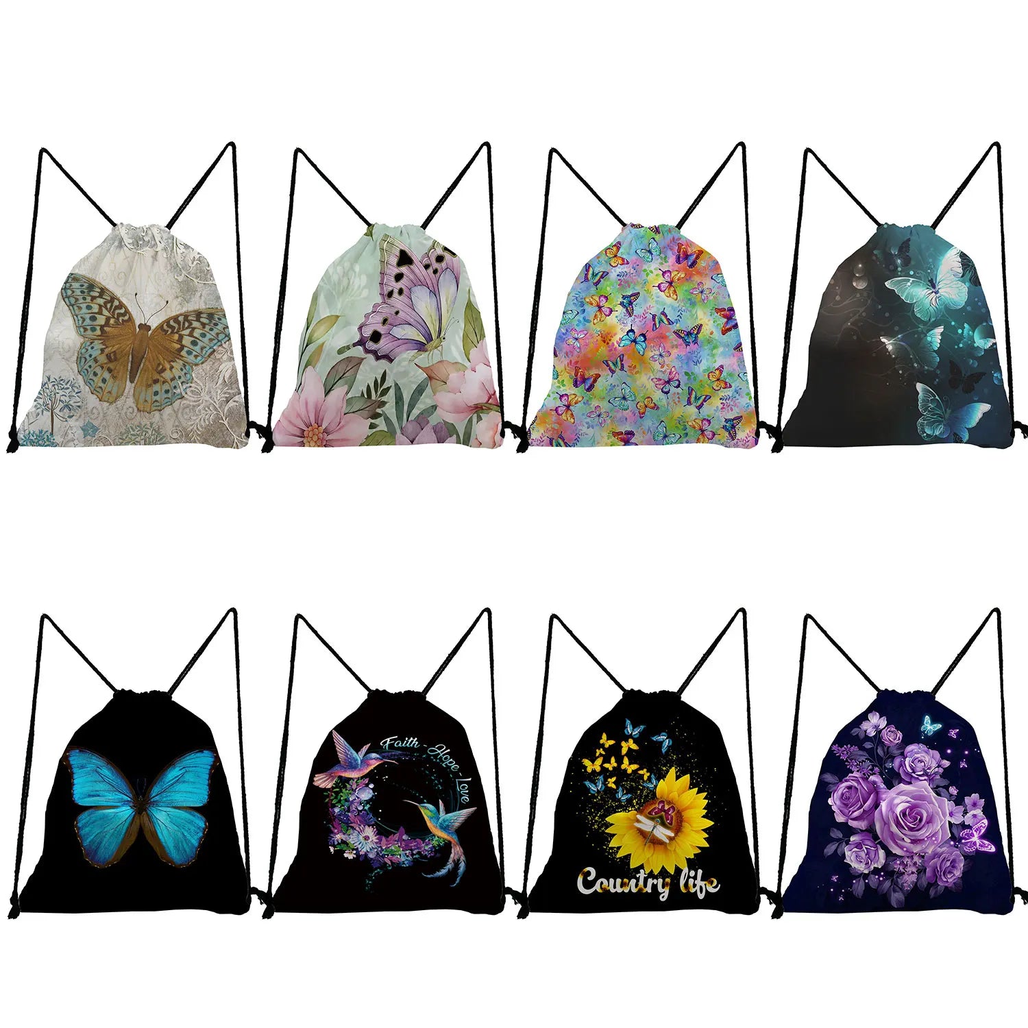Women's Butterfly Print Drawstring Backpack High Travel Softback Bag
