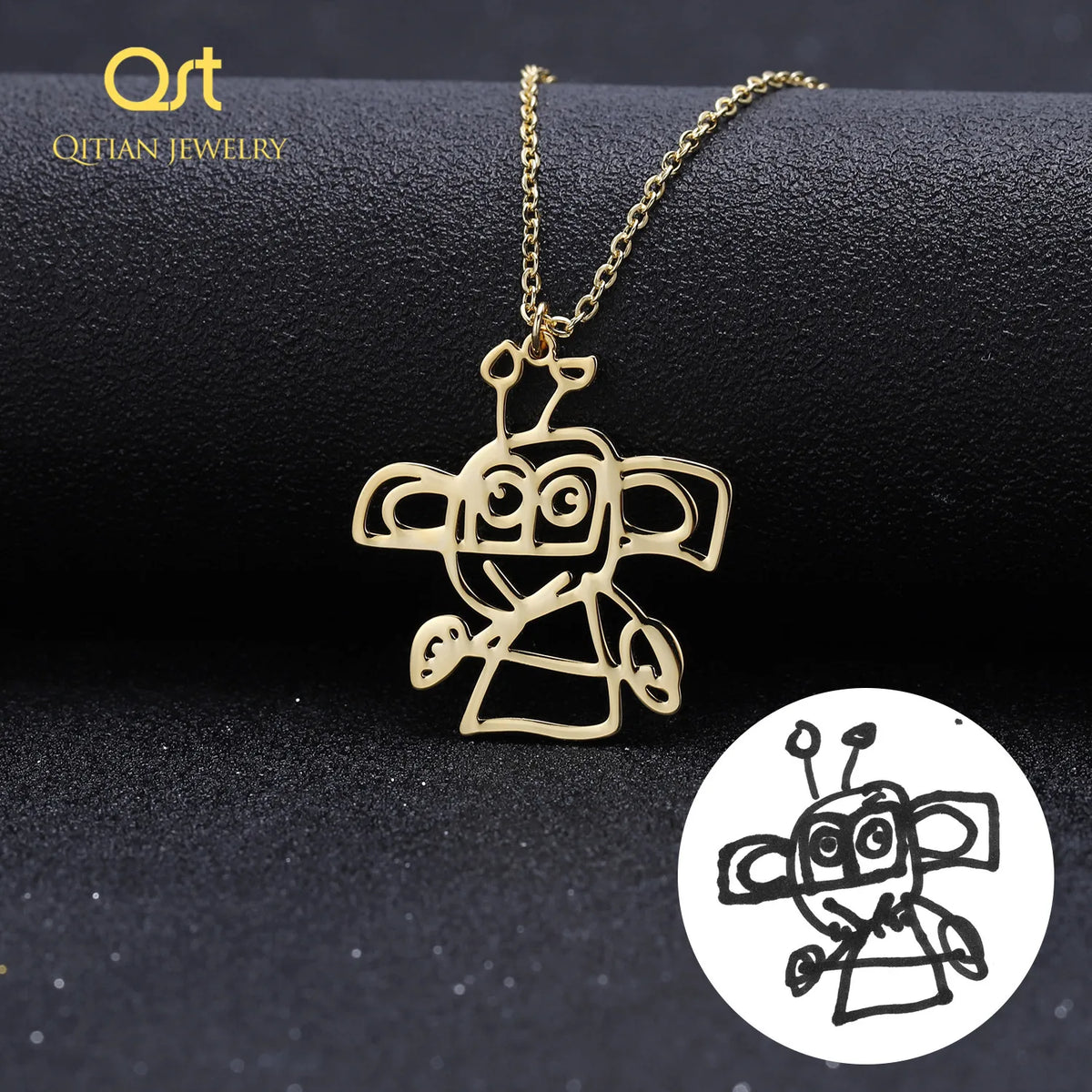 Children's Drawing Necklace, Kid's Art Child Artwork Personalized Graffiti Neckl