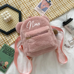 Girls Bear Ears Plush Mini Backpack Faux Fur Women Bag